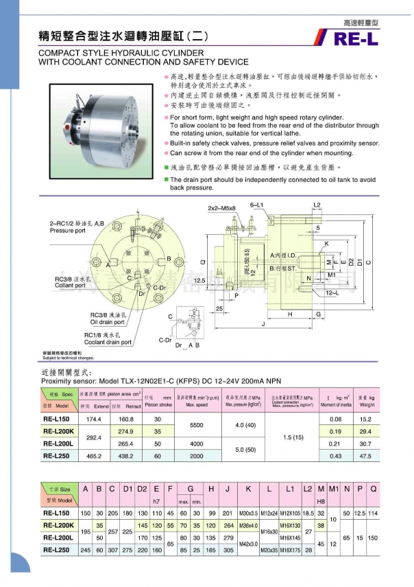 佳贺中实精短整合型注水回转油压缸 RE-L